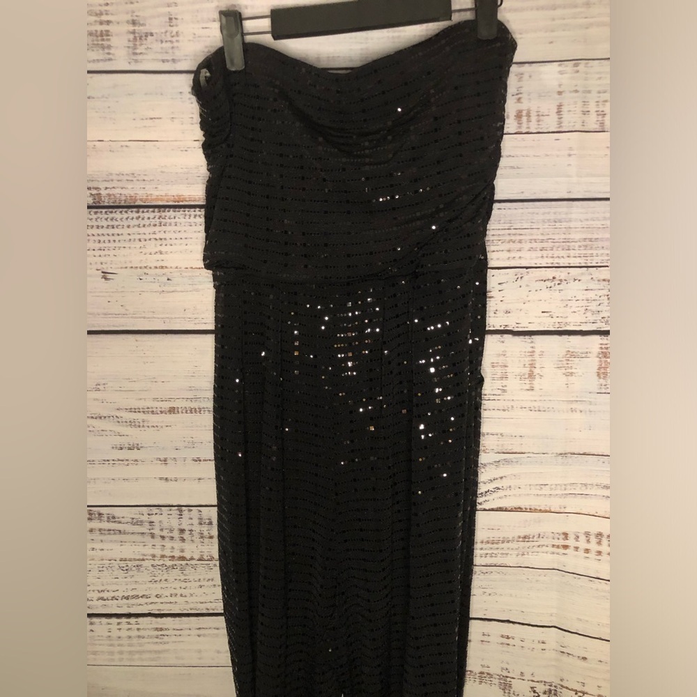Sequin all over black strapless jumpsuit - Picture 9 of 16